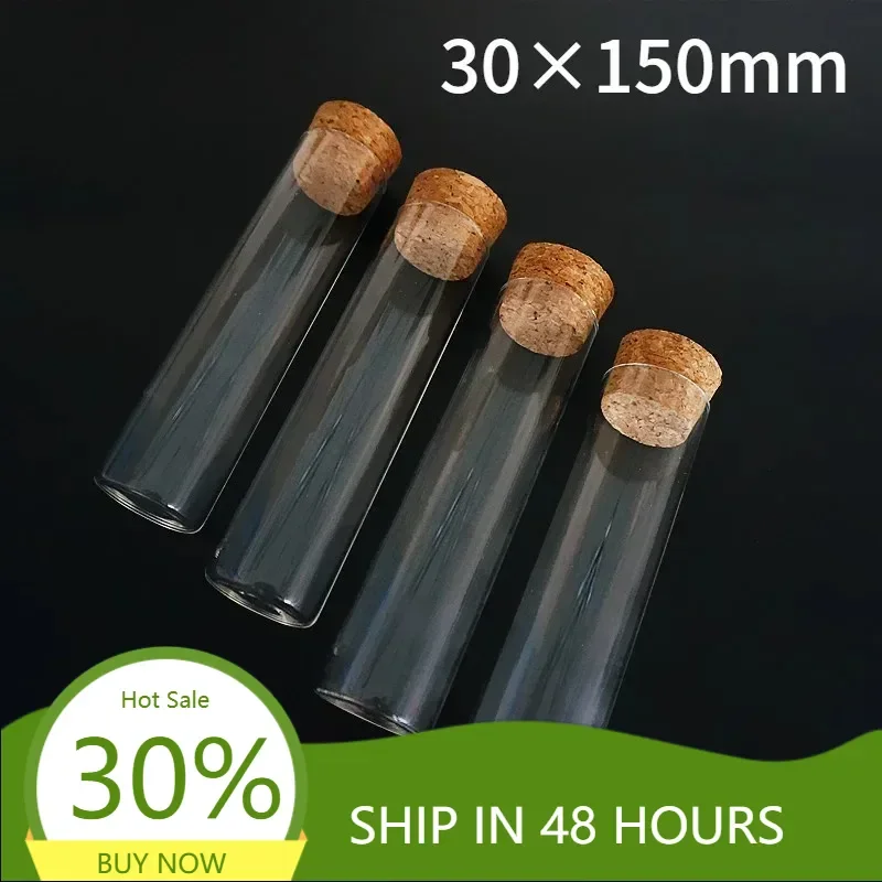 

10pcs/lot 30x150mm Clear Lab Glass Test with Cork Stoppers Flat Bottom Tubes In Laboratory Supplies