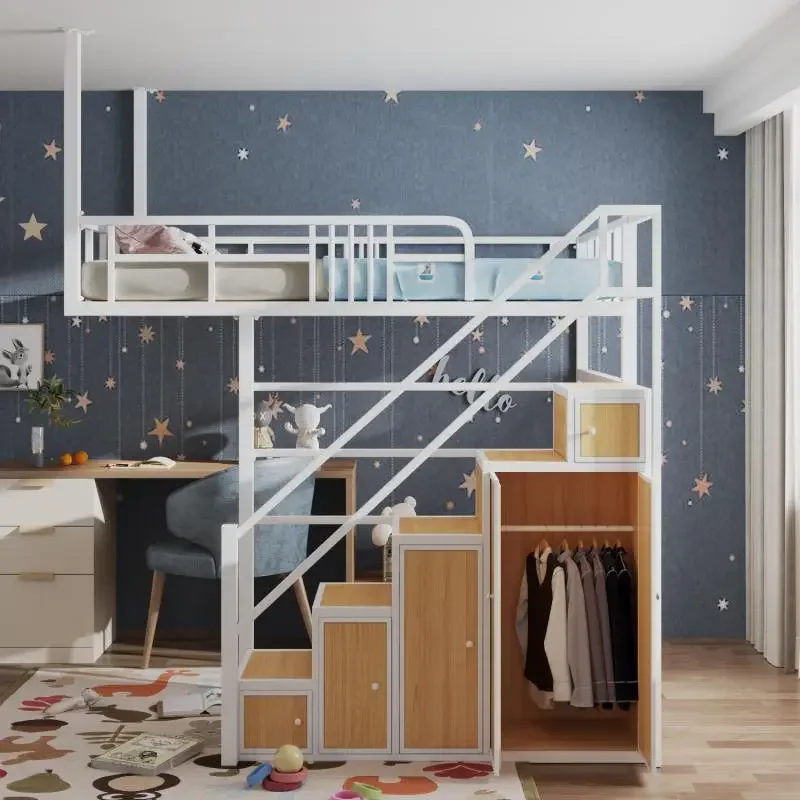 Loft multifunctional wrought iron hammock space-saving semi-floor apartment elevated bed loft bed student dormitory cabinet