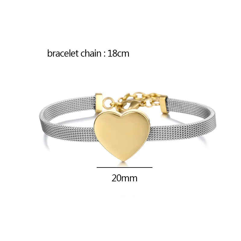 Stainless Steel Heart Bracelet Blank To Record Metal Heart Charm Bracelets Blank For Engraving Mirror Polished Wholesale 5pcs