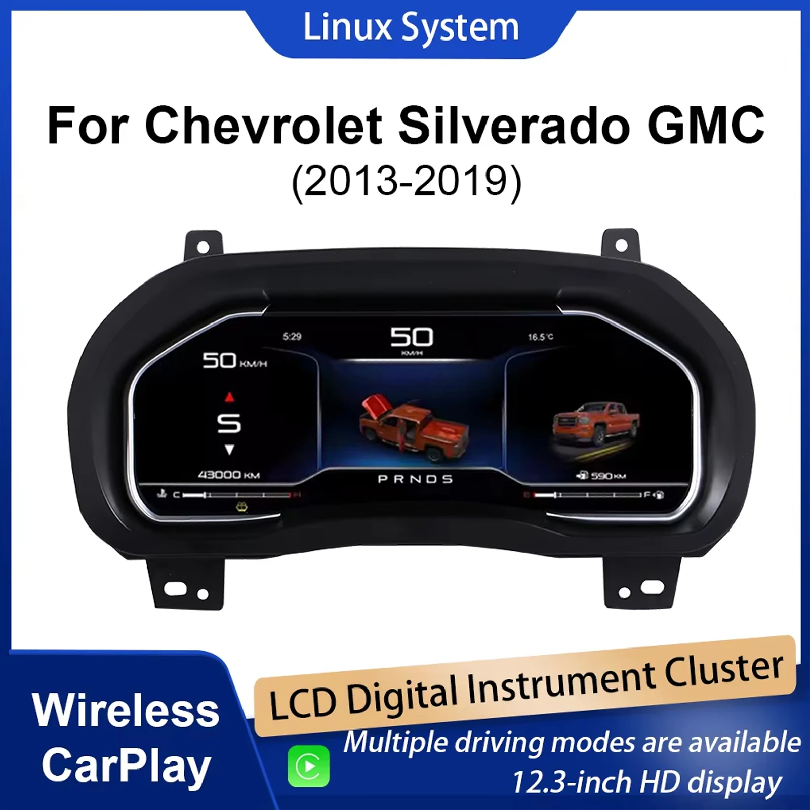 

Цифровой набор инструментов для Chevrolet Suburban Tahoe Silverado GMC SIERRA Спидометр 12,3-дюймовый HD-экран Беспроводной CarPlay