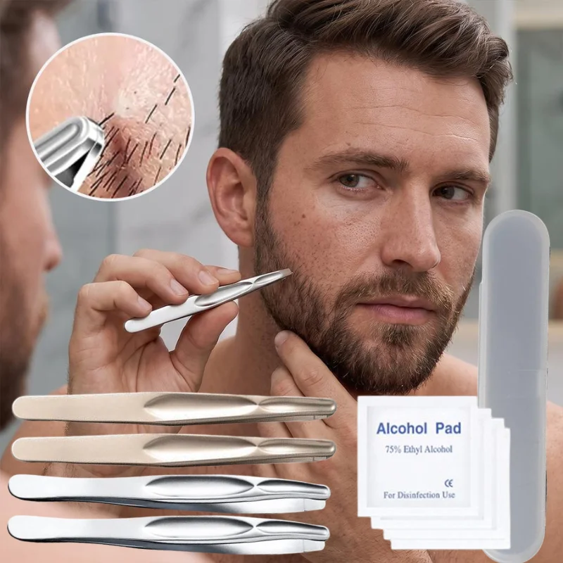 Stainless Steel Eyebrow Tweezers Set Precision Hair Plucking Tweezers With Storage Case Alcohol Pads For Facial Hair Removal