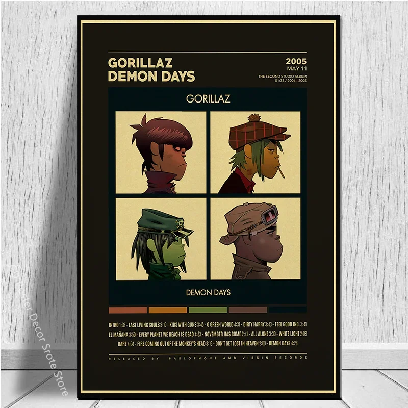 Retro Gorillaz Posters Music Prints Poster Demon Days Kraft Paper Vintage Home Room Bar Club Decor Picture DIY Art Wall Painting