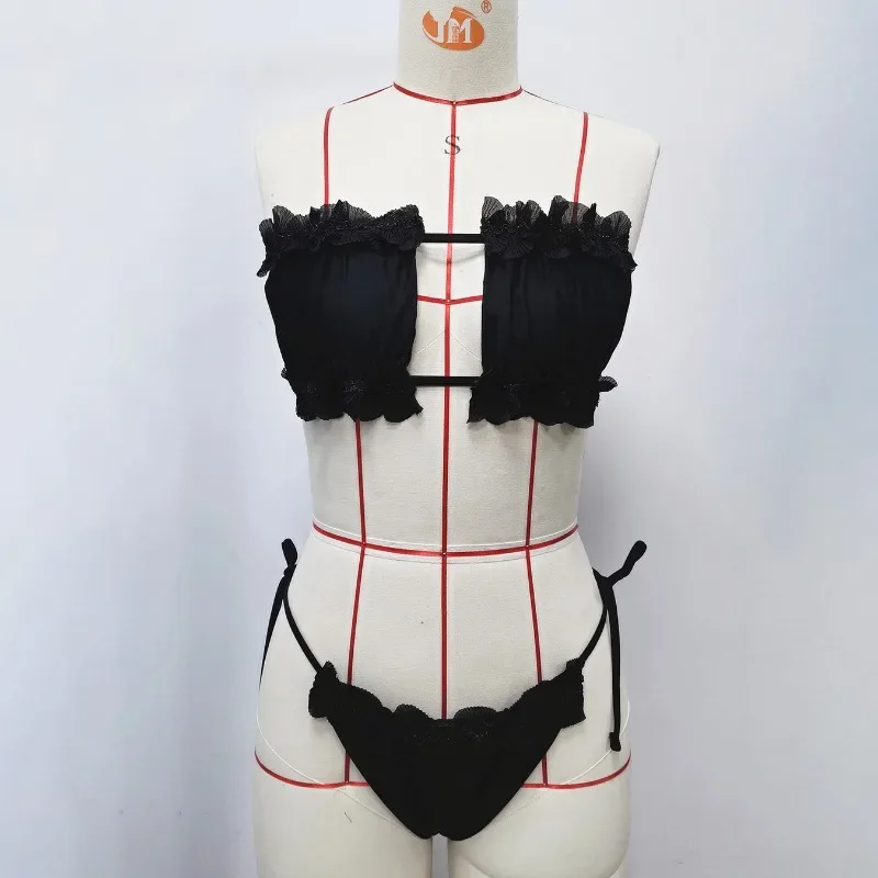 Conjuntos de Bikini 2025, traje de baño brillante, trajes de baño de Color sólido, trajes de playa para mujer, Bikini brasileño, traje de dos piezas triangular