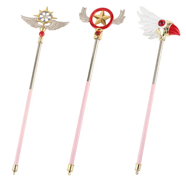 Brdwn Card Captor jasne Sakura Kinomoto Sakura Cosplay ptaszki głowa magiczna różdżka w pudełku cynkowa zabawkowy Model ze stopu