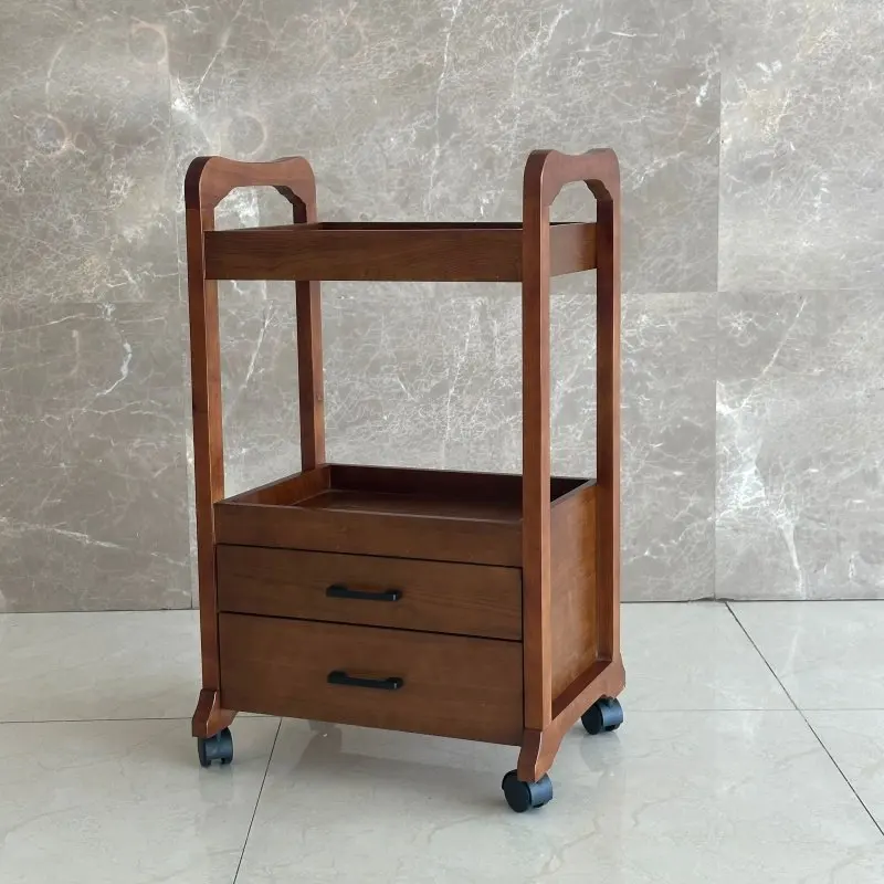 

Тележка для салона красоты в европейском стиле с двумя ящиками, деревянная коммерческая мебель ZY40ZWJ