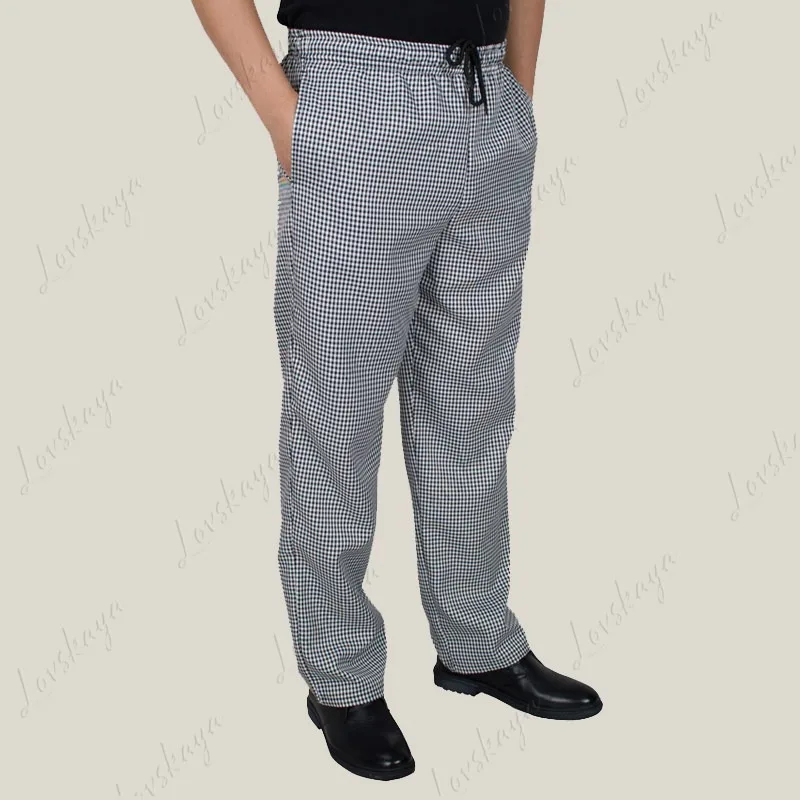 Unisex Summer Chef Work Pants Black Zebra Houndstooth Pattern Elastic Waist Breathable Loose Trousers for Hotel Canteen
