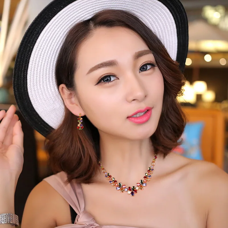 WEIMANJINGDIAN Brand Colorful Cubic Zirconia Necklace Earring Wedding Jewelry Set for Brides Mom\'s Gifts Christmas Party Wear