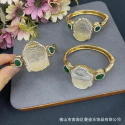 New Chinese glazed white crystal matte high-end bracelet emerald vintage jewelry niche style