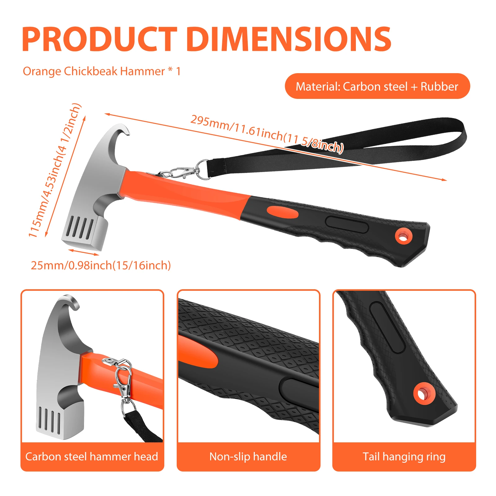 Portable Carbon Steel Camping Tent Hammer - Multifunction Tool for Peg Stake Puller Mallet Awning Canopy Remover Extractor