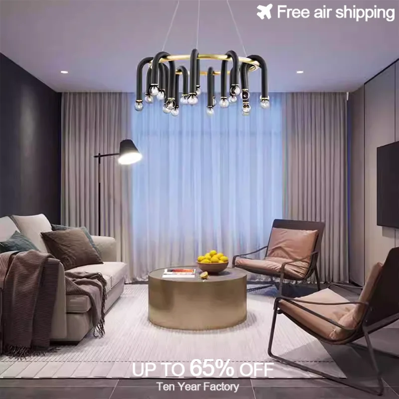 

Modern Luxury LED Round Gold Black U Shaped Aluminum Tube Chandelier Ceiling Hanging Decorative Light for Living Room