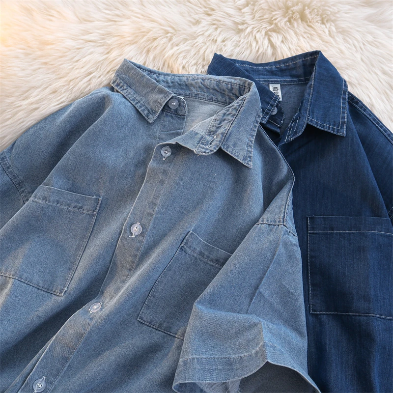 

Мужская джинсовая одежда Slim Fit в стиле ретро irt ort Sve, летняя тонкая американская модная верхняя одежда, классический однотонный воротник с острым воротником