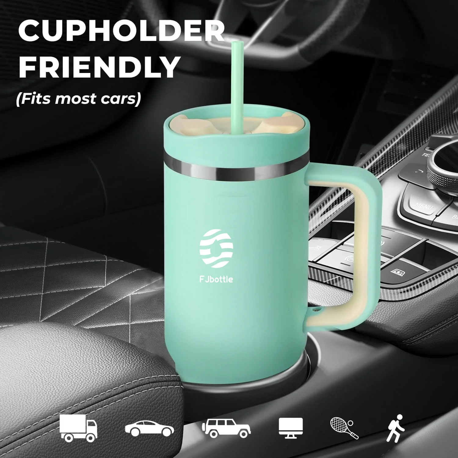 FEIJIAN Tumbler 40oz Stainless Steel Car Mug with Handle Straw Double Wall Thermal Iced Travel Cup Vacuum Insulated Coffee Cup