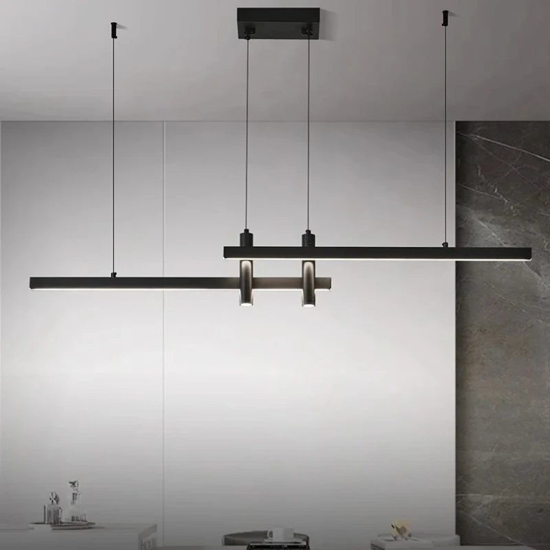 

Nordic Led Black Linear Branch Chandelier Dimmable for Dining Room Hanging Kitchen Island Dining Table Office Study LED Lighting