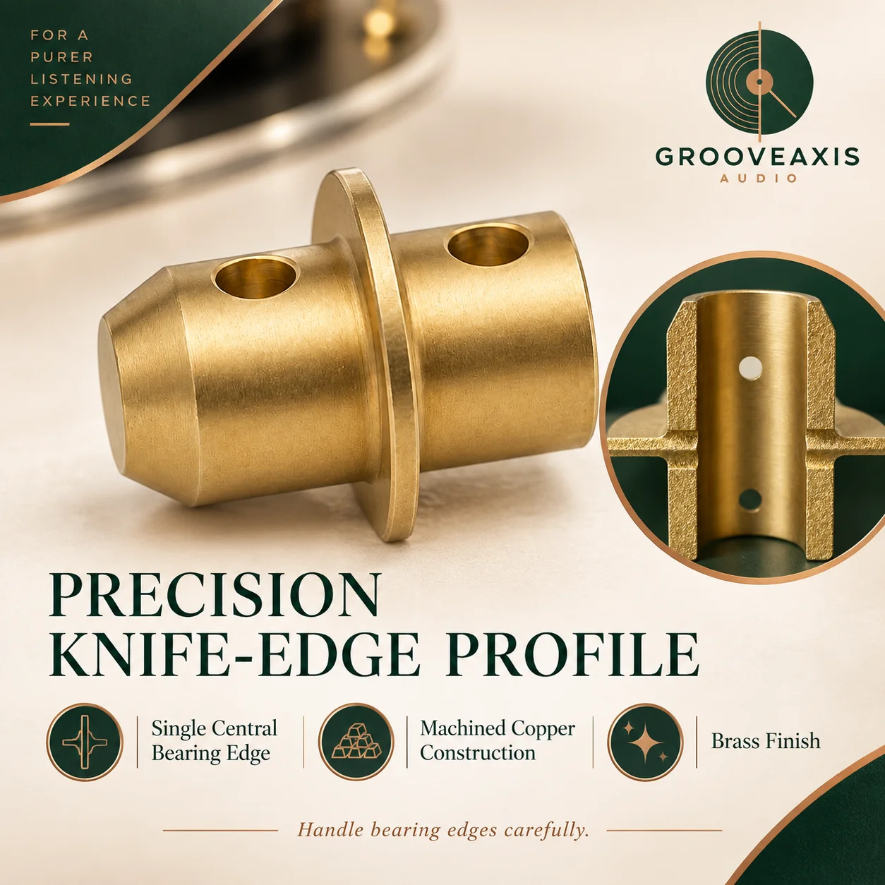 Solid Copper Brass Knife Edge Bearing 1PC Tonearm Pivot for SME 3009 3010 3012 Vinyl Turntable DIY Replacement