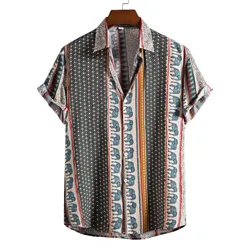 Hawaiian Casual Social Retro Shirt For Blouse Men Slim Vintage Stripe Short Sleeve Summer New Floral Print Beach Clothing Camisa