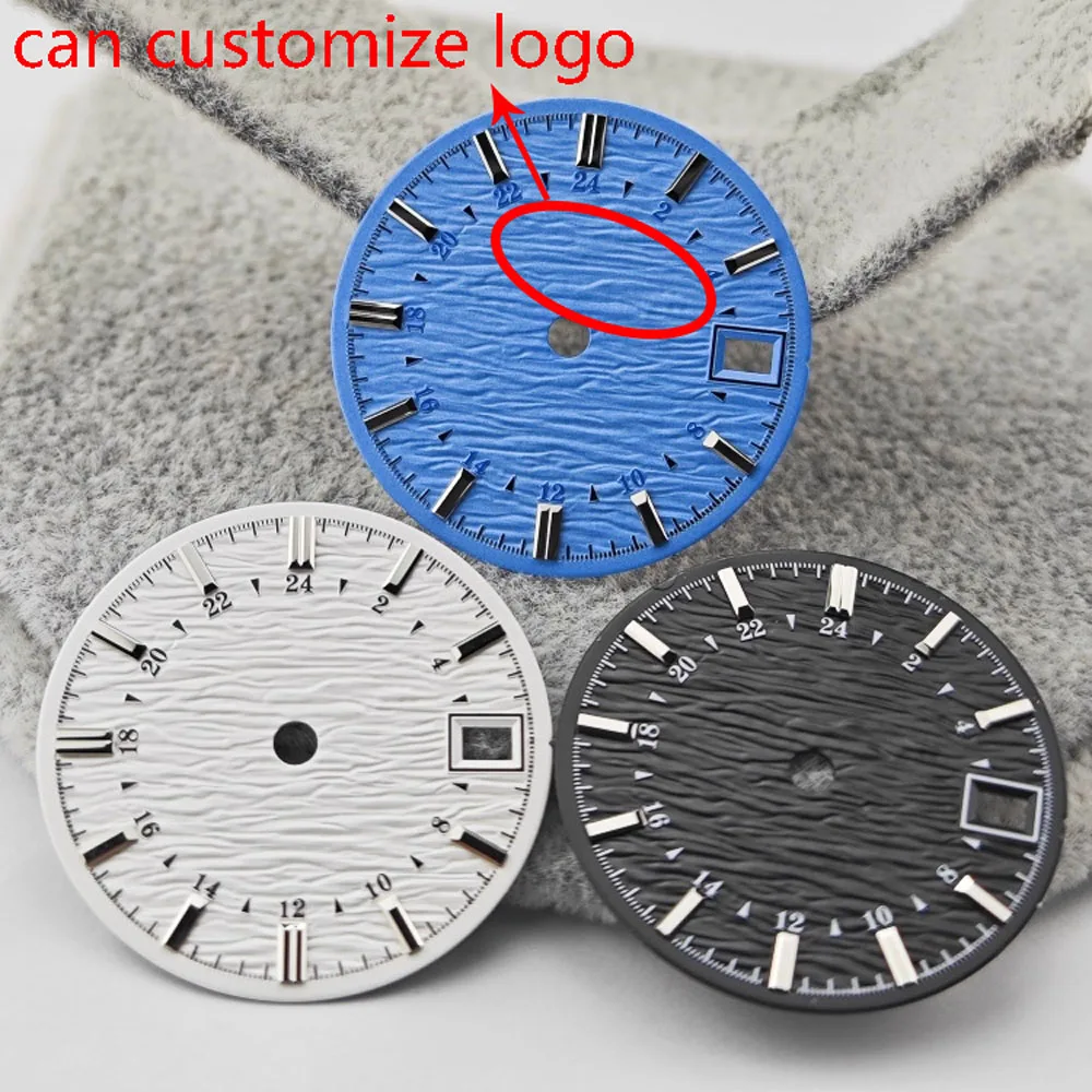 28.5mm NH34 다이얼 화이트 블루 워터 리플 GSGS 다이얼 nh34 NH34/NH35 자동 무브먼트에 적합 SBGJ249G 로고를 사용자 정의할 수 있습니다.