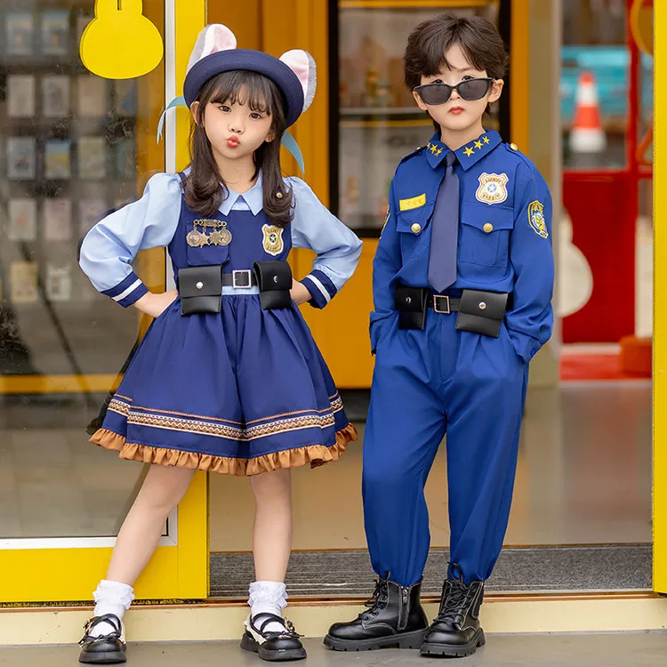 Conjunto de Fantasia Infantil Nick  Animal City, Roupa de Performance para Crianças, Traje de Policial Coelho para Meninos...