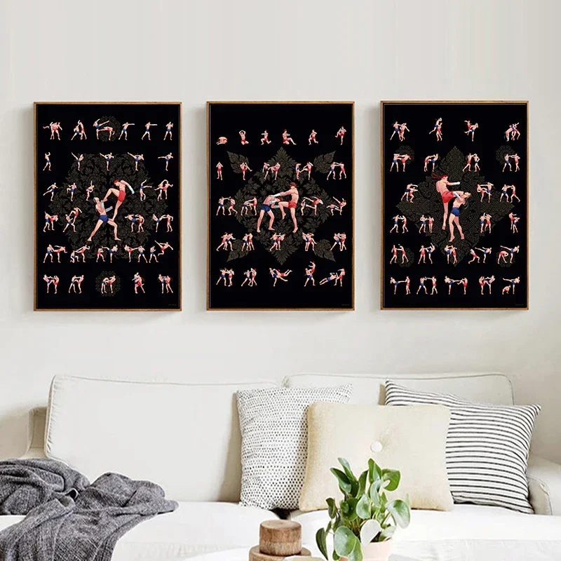 الملاكمة التايلاندية الملاكم تحفيزية المصارعة المشارك قماش اللوحة القتال تقنية الرسم البياني جدار الفن يطبع صورة المنزل دي #4