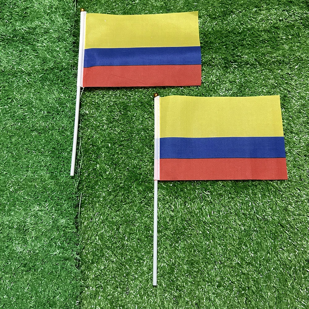 SKY FLAG Colombia hand Flag 10/20/50/100pcs 21*14cm Columbia Hand Waving Flags With plastic pole For Sports Activity Home Decor