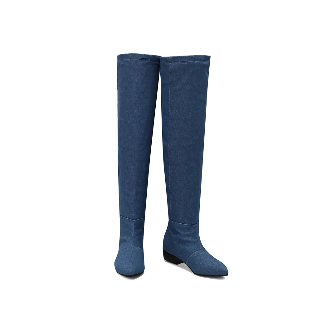 Winter New Mature Black Blue Women Over the Knee High Boots Slouch Low Square Heels Lady Dress Shoes Plus Big Size 11 43 46 48 view 3