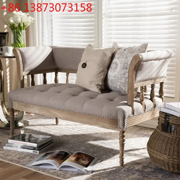 

French solid wood carving flower retro double sofa American simple living room studio leisure sofa can be customized furniture