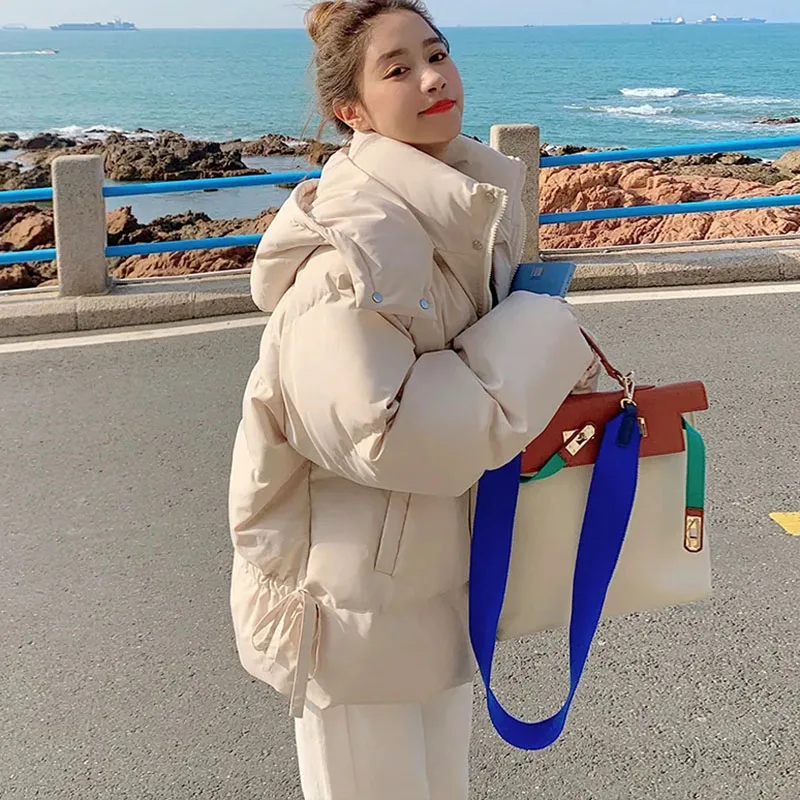 New Women's Down Cotton Coat Thicke Detachable Hooded Parker Overcoat Winter Warm Jacket Female Students Korean Quilted Jackets