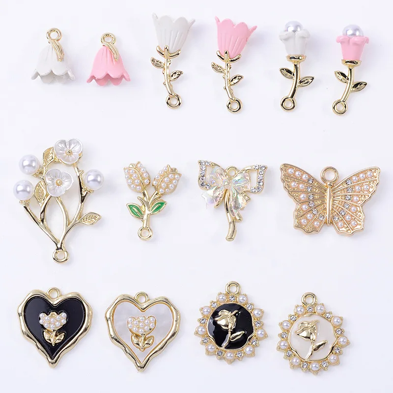 

Spot inlaid pearl rhinestone butterfly flower branches and leaves high-grade color-retaining alloy pendant DIY hair accessories