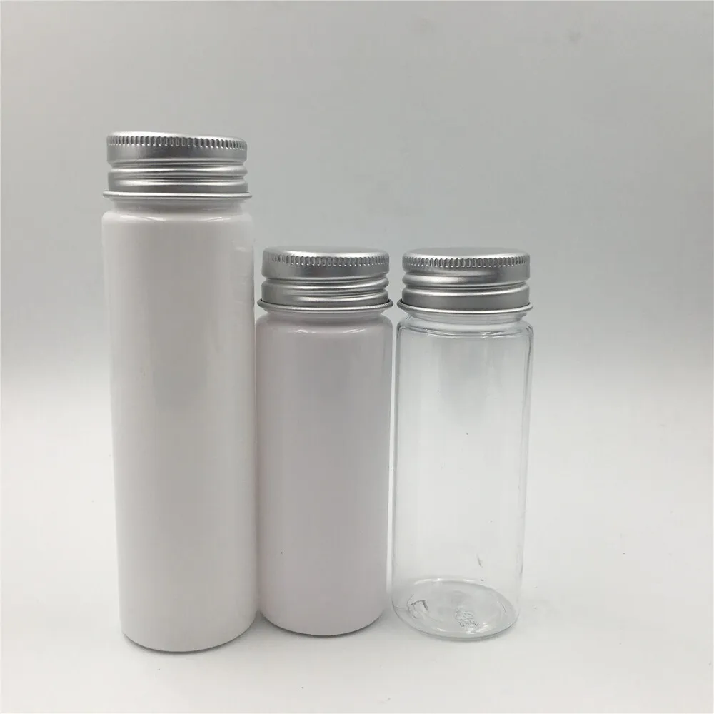 50pcs Empty Transparent White Plastic Bottles Sealed Stickers Packaging Containers candy kitchen coffee jar bead storage mini 