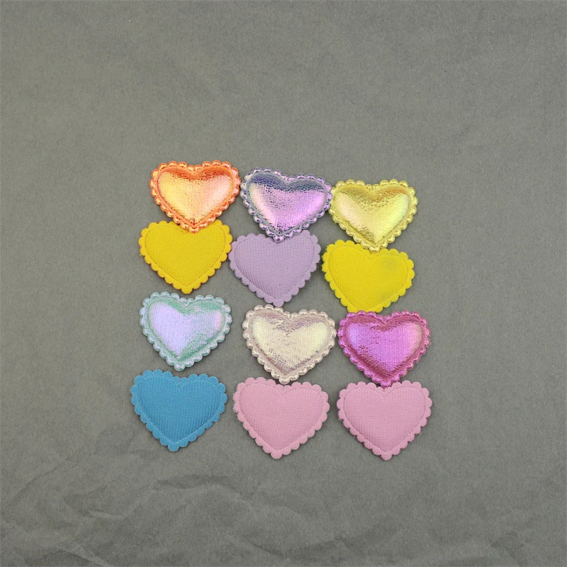 100Pcs Glitter Flannelette Lacy Heart Padded Appliques DIY Clothes Hat Shoes Decor Patches Headwear Hair Clips Bows Accessories