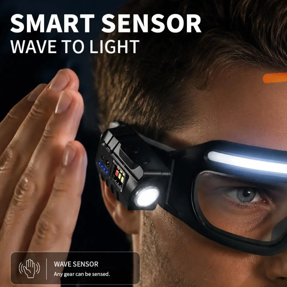 LED Safety Glasses Light Smart Wave Sensor Work Goggles Type-C Rechargeable COB Spotlight IPX4 Waterproof Protective Glasses