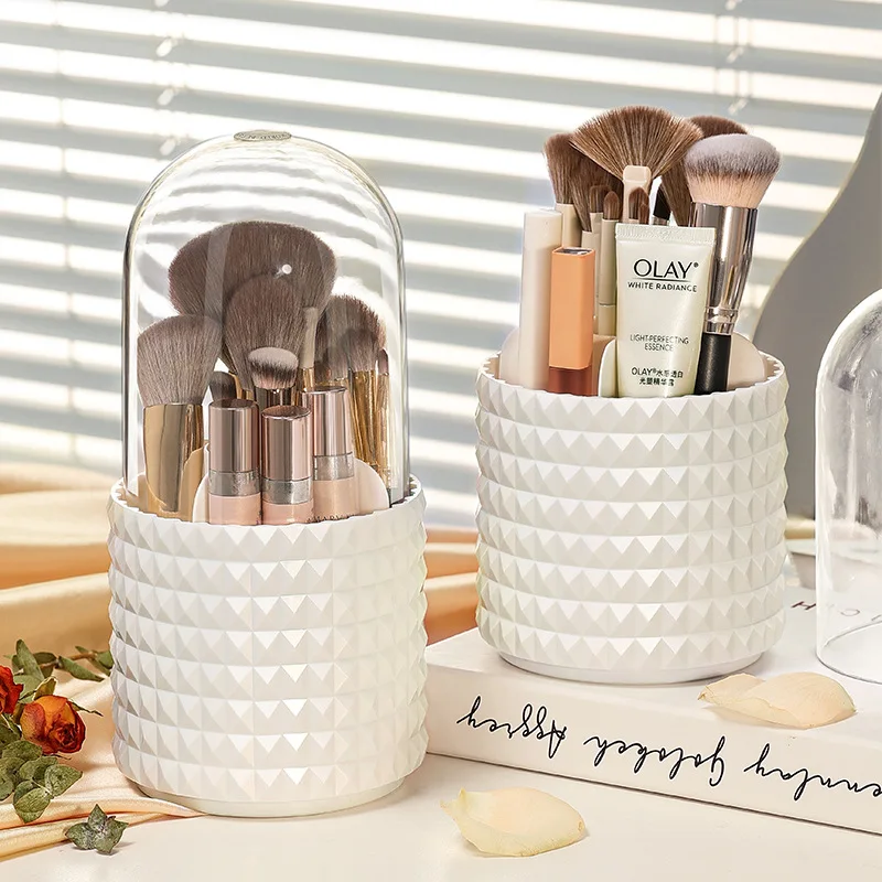 Rotating Makeup Brush Storage Desktop Dust Proof Makeup Organizer Pen Lipstick Holder Eye Shadow Cosmetic Box