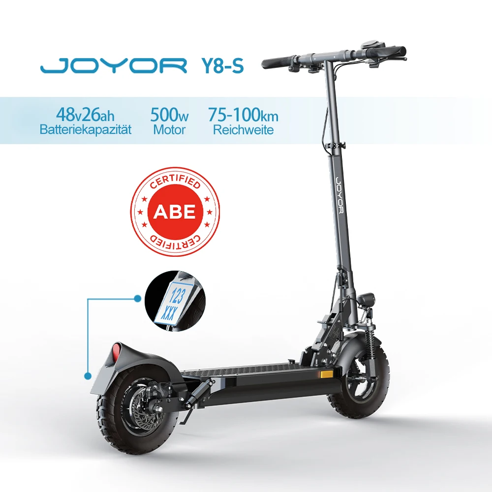 JOYOR Y8-S E-Scooter mit Deutscher Straßenzulassung, 48V 26Ah Akku, 20 km/h und 75 km Reichweite, 10 Zoll Faltbarer Elektroroller für Erwachsene