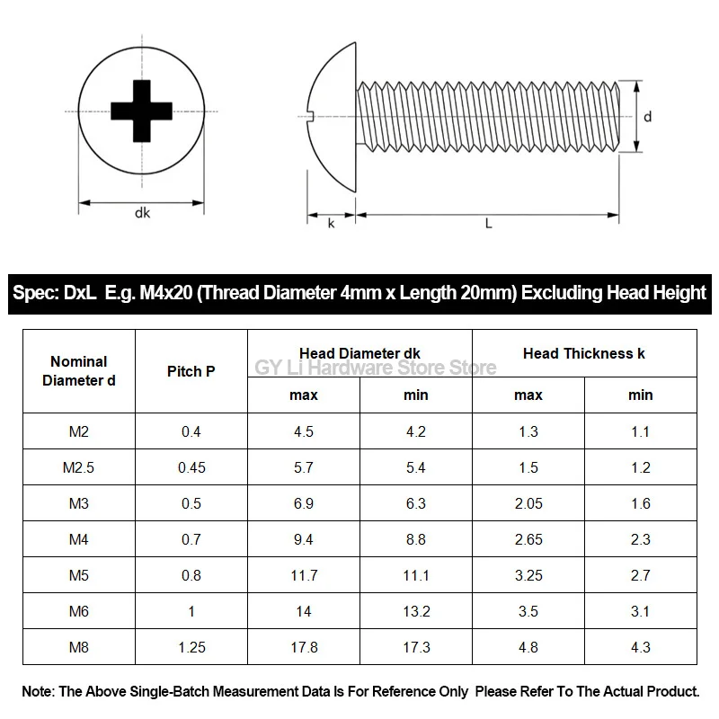 A2 304 Stainless Steel Phillips Truss Head Machine Screw Mushroom Umbrella Fastener M2-M8 Various Length Diy Hardware Assembly