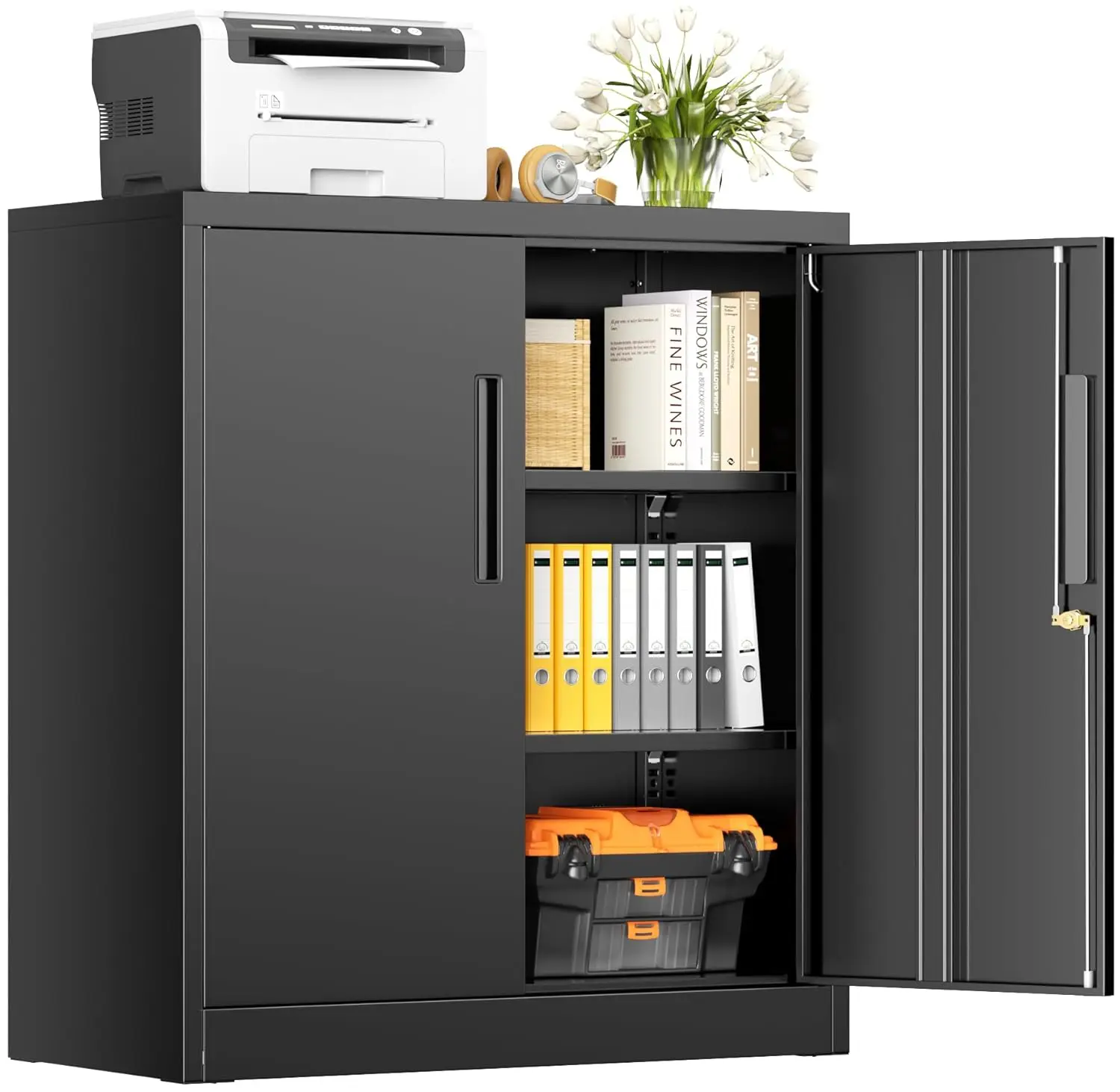 

Metal Storage Cabinet with Lock 2 Doors & Adjustable Shelves for Office Garage Home Shop, Customized