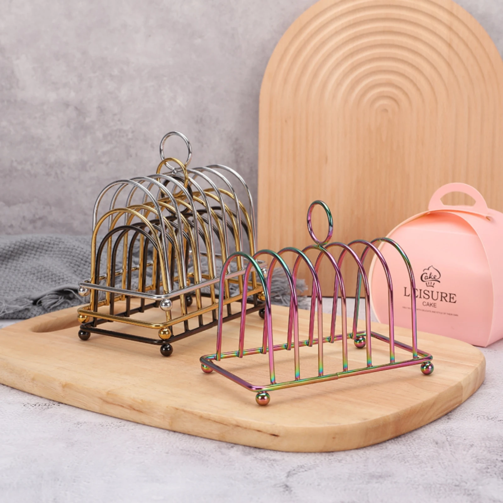 Toast Rack with Carry Handle Polished Toast Rack with Loop Handle Stand Compact Rectangular for Kitchen, Countertop