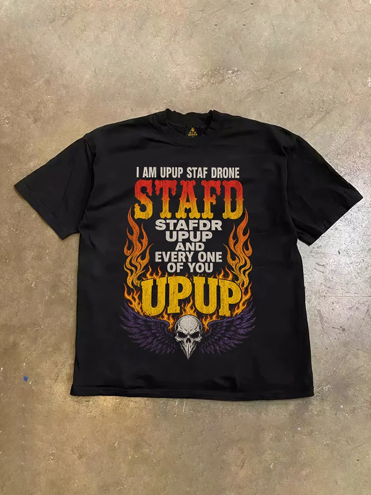 Loose Fit Cotton T-Shirt Unisex Short Sleeve Double Thread UPUPXIA Hero Print Sweat Absorbent round Neck Casual Summer Top