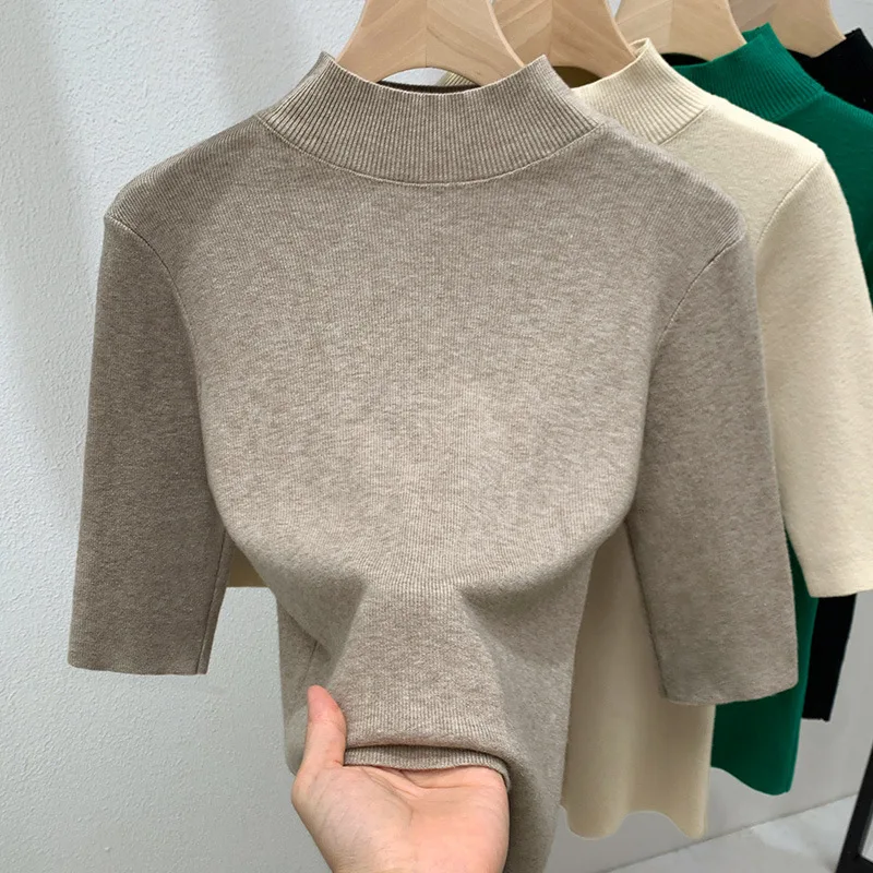 

Женская вязаная базовая кофта 2025: Новая осенняя женская одежда, элегантный шерстяной пуловер с рукавом три четверти и средней длиной.