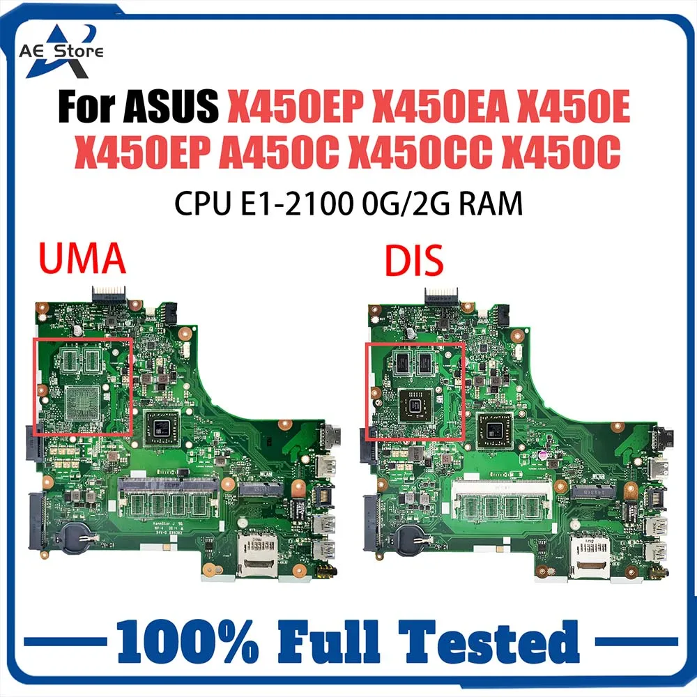 Computer Mainboard For ASUS X450EA X450EP X450E X450EP X450C A450C X450CC Laptop Motherboard with E1-2100 CPU 0G 2G-RAM