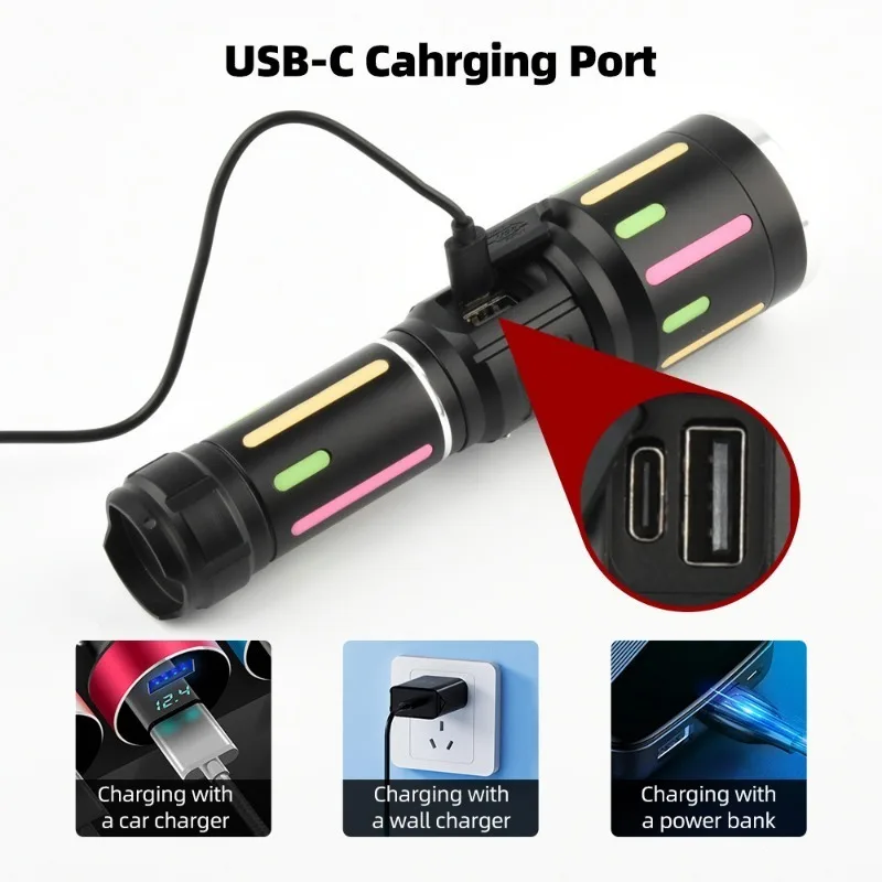 High Power White Light Fluorescent Flashlight  Rechargeable Zoomable Long Shot Torch Outdoor Hiking Camping Emergency Light view 3