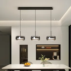 Led Modern Minimalist High-End Light Luxury Glass Restaurant Pendant Light With A High-End Feel Three Headed Dining Room Light