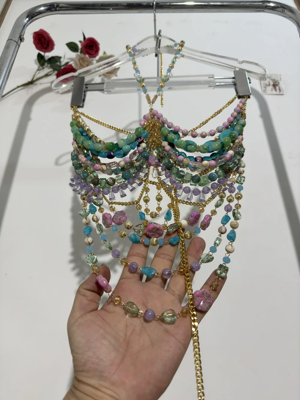 Fashion Handmade Vest Beads Chains Jewelry crop top women Colorful Beads tank tops Necklace Chains Jewelry y2k clothes New 2024