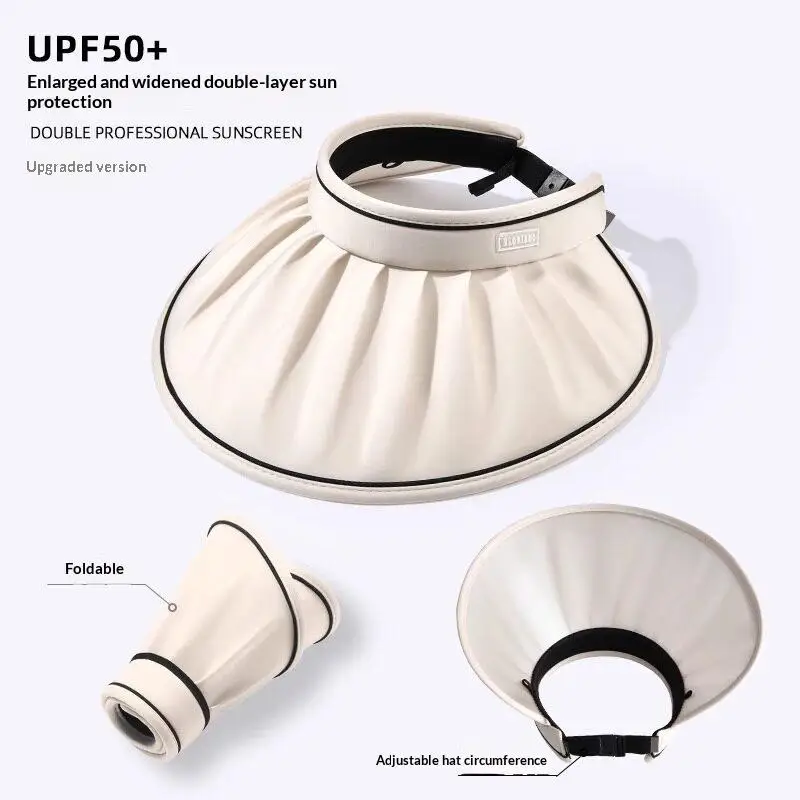 2026 Women's Summer New Large Brim Open Empty Top Sun Hat UPF 50+ Foldable Sunshade Hat UV Protect Sun Protection Sun Cap