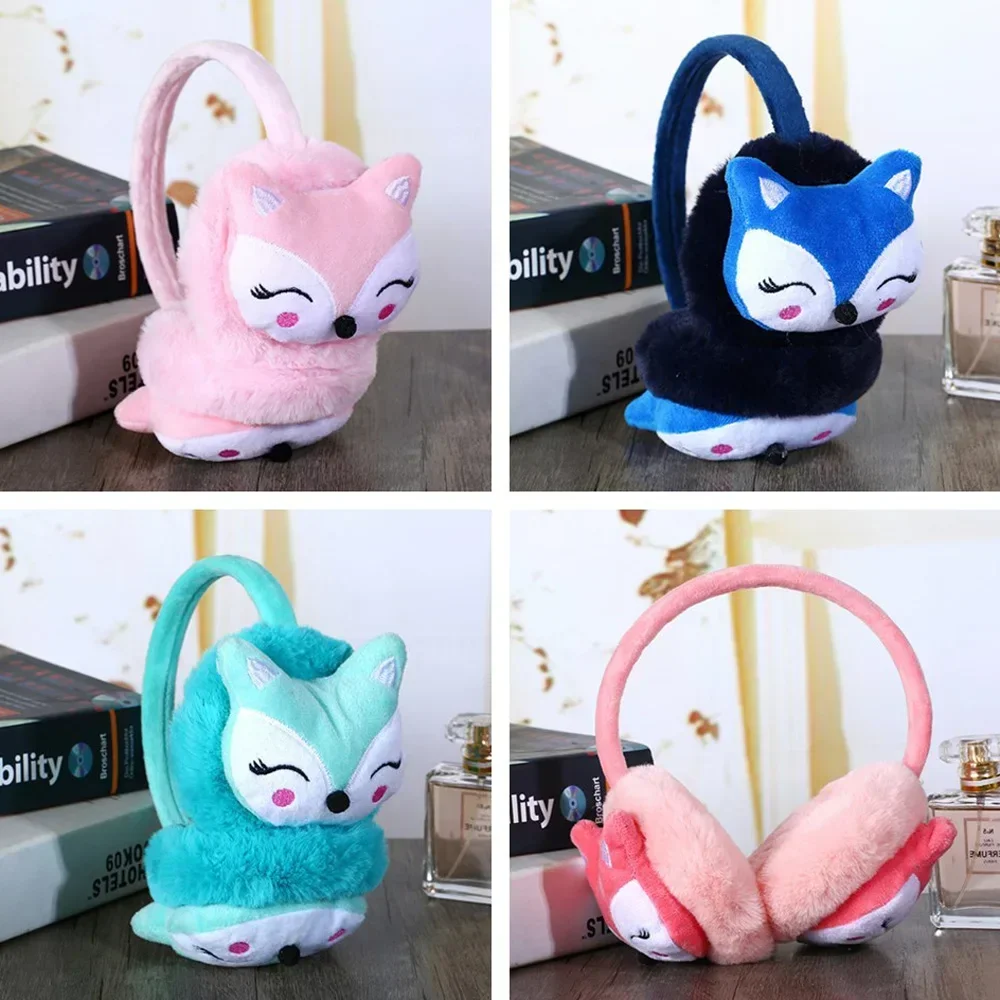 Kawaii fascia paraorecchie peluche paraorecchie volpe cartone animato inverno esterno caldo paraorecchie spessa morbida copertura regolabile per le donne ragazze