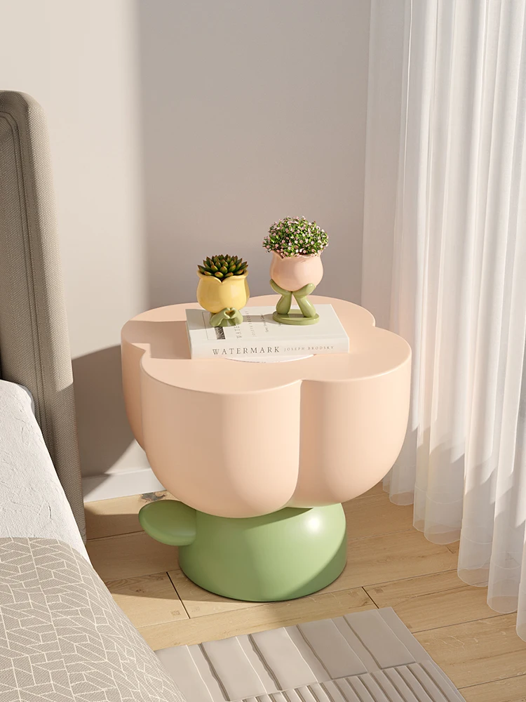 Tulip Milk Oil Wind Small Bedside Table Tea Table Modern and Minimalist Bedside Cabinet Storage Cabinet Storage Rack Internet Re