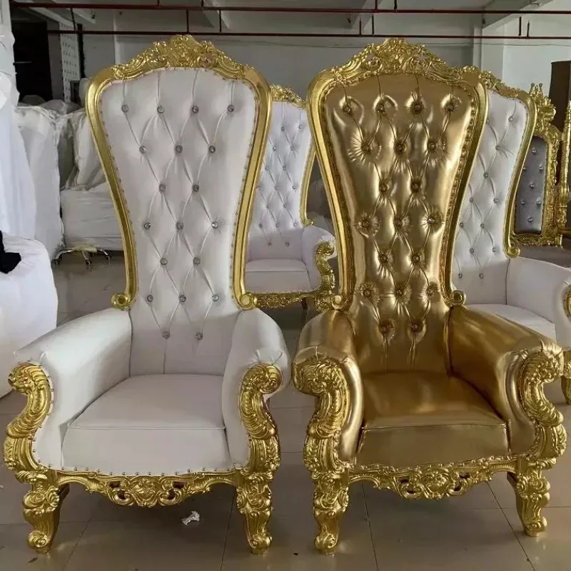 Factory price wood carvings luxury wedding trone chair bride and groom cheap high back golden king royal crown
