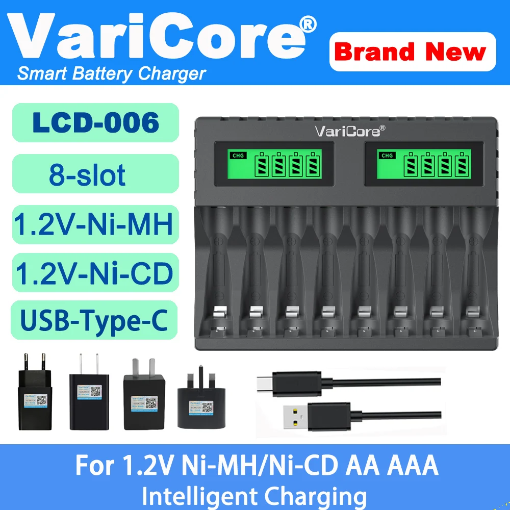 VariCore LCD-006/N8/ALL8 8-slot Intelligent Battery Charger Portable for 1.2V NI-MH Ni-Cd AA AAA 3.7v 14500