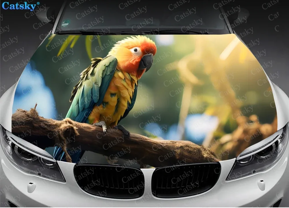 Macaw Parrot Car Hood Decal Self-Adhesive Paint Suitable for SUV Wrap Truck Graphic Car Engine Vinyl Sticker