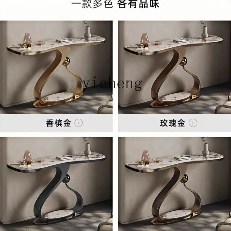 ZZ stainless steel rock slab entrance table modern art entrance platform foyer end view table against the wall