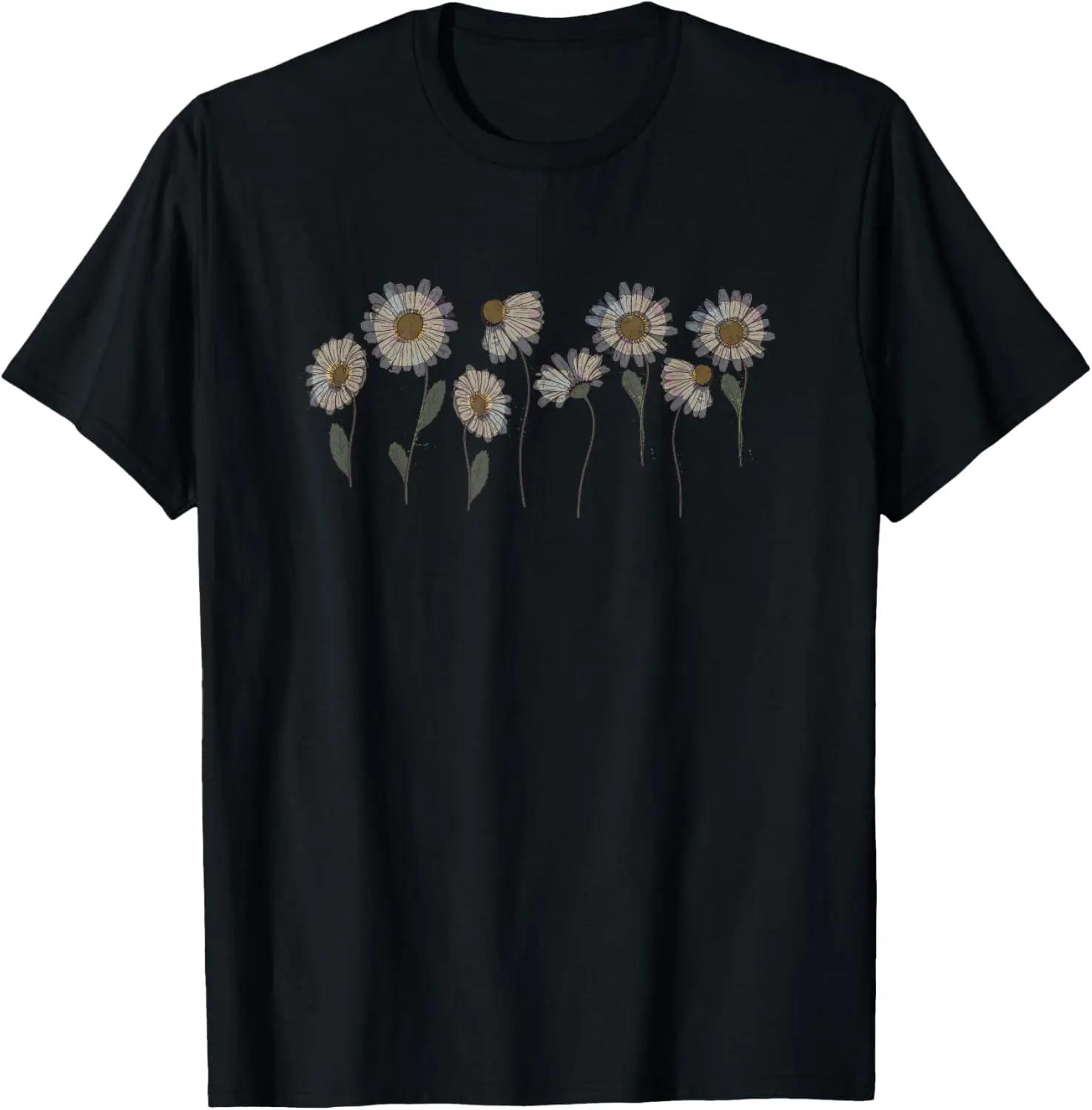 Boho Daisy Flowers Graphic Tee Women Casual Short Sleeve Round Neck T-Shirt Breathable Soft Streetwear