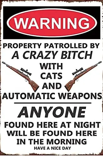 SUMIK Warning Property Patrolled by A Crazy Cats, Funny Metal Tin Sign, Vintage Plaque Home Wall Decor